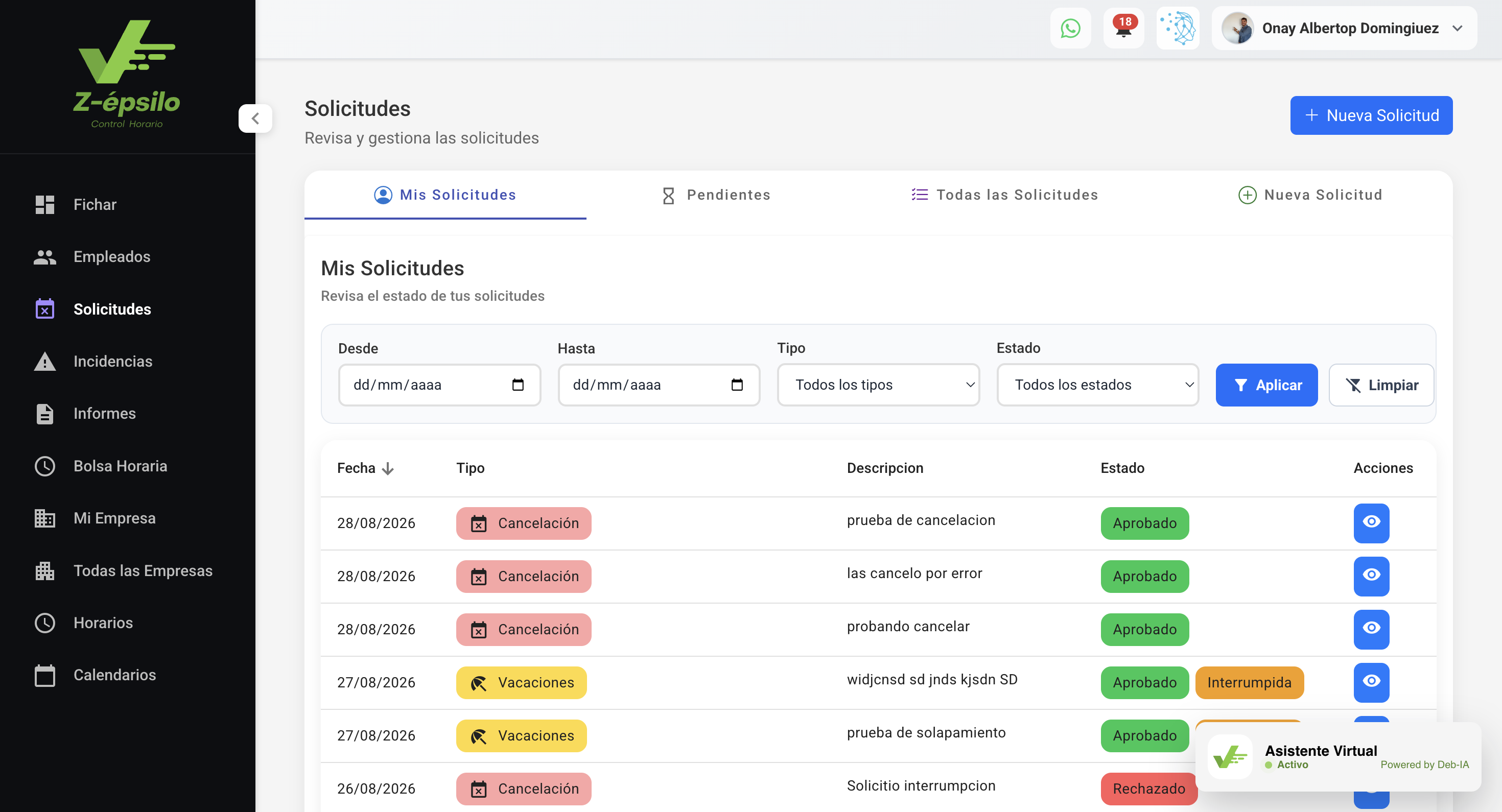 Z-épsilo employee requests interface